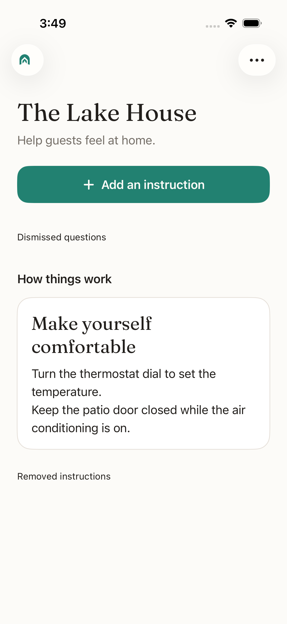 StayBetter iPhone property notebook with published guest instructions.